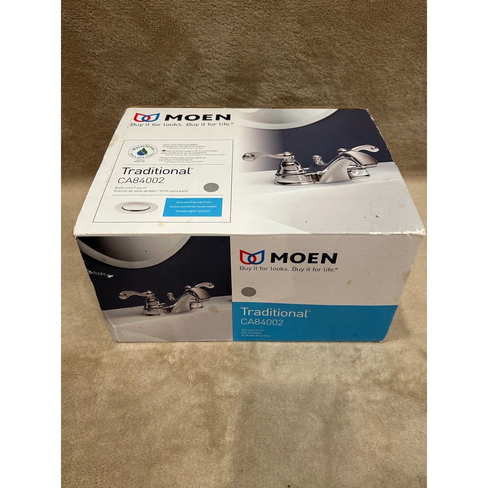 Moen Traditional CA84002 Faucet Polished Chrome Pop Up Drain 4 inch Centerset